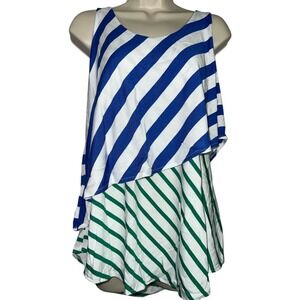 Faded Glory Women Striped Tank Top Tunic Layered Blue Green Size L